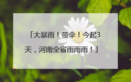 大暴雨！带伞！今起3天，河南全省雨雨雨！